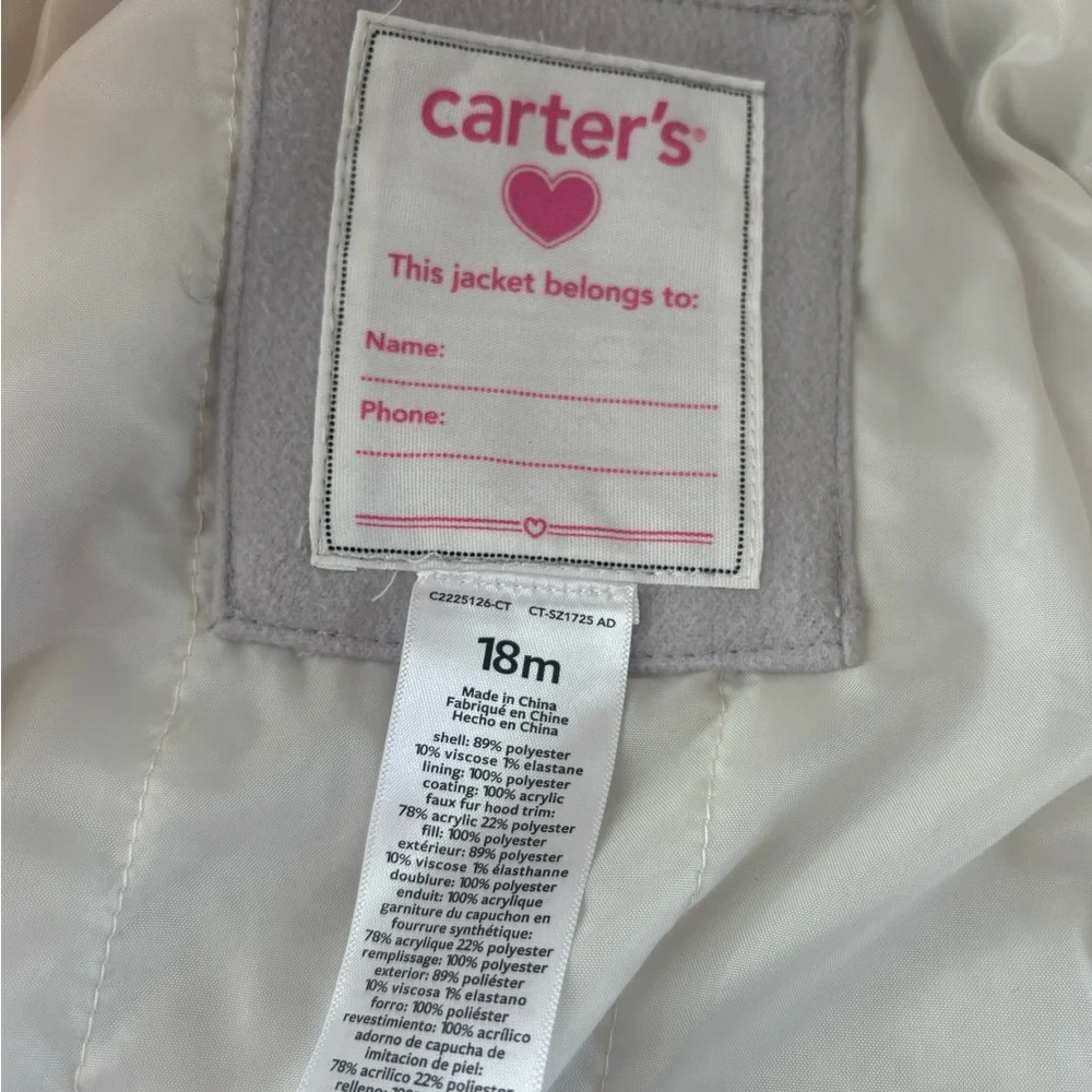 Carter’s Little Girls Grey Faux Fur Hooded Coat w/Toggle Buttons Size 18 M